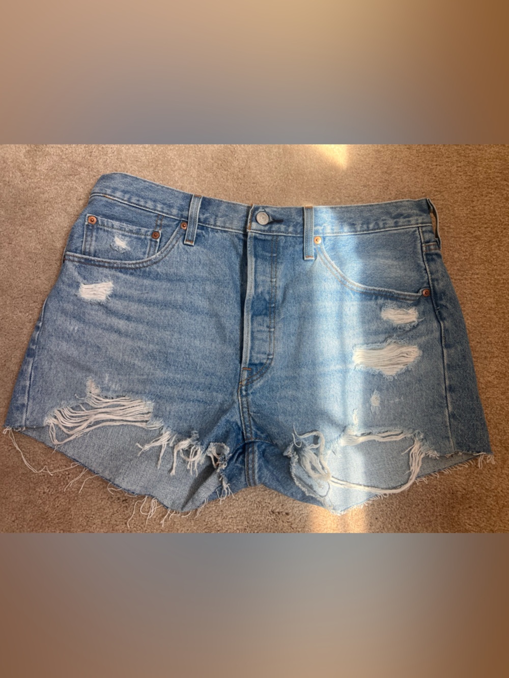 Levi's Distressed Light Blue Denim Shorts
